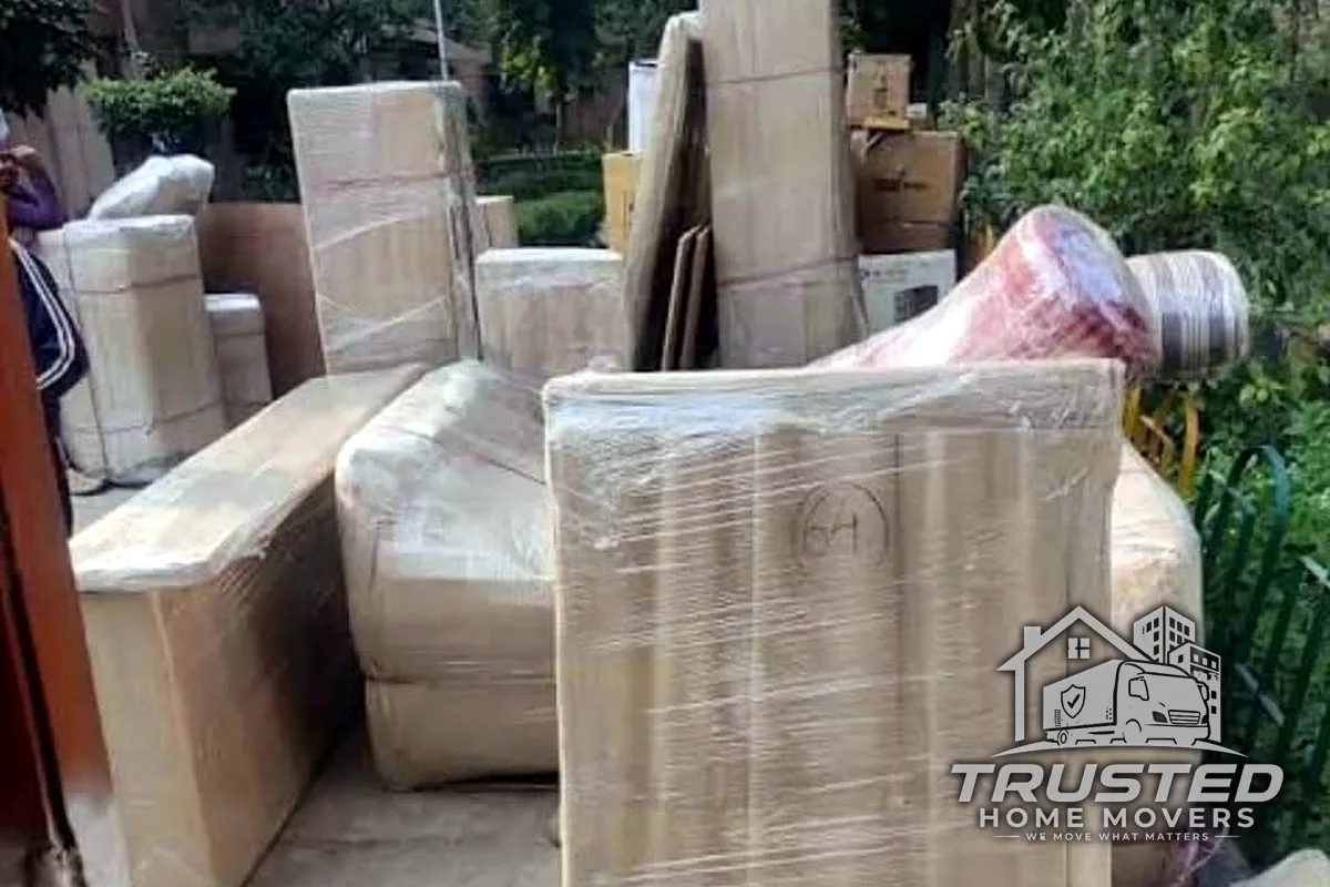 Furniture carefully wrapped and ready to move