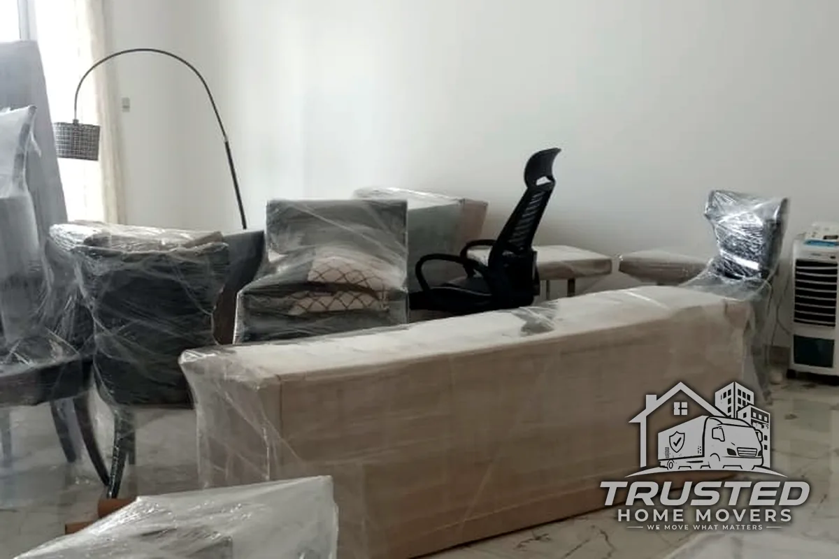 Home and apartment furniture professionally wrapped by Trusted Home Movers during a house move in the UAE
