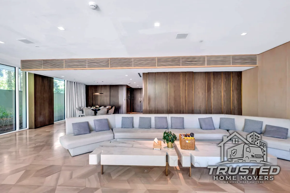 A tidy living room after a smooth home move by Trusted Home Movers