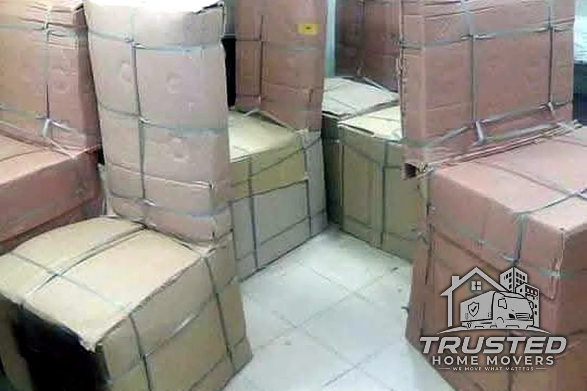 Wrapped villa furniture prepared for a large move in the UAE